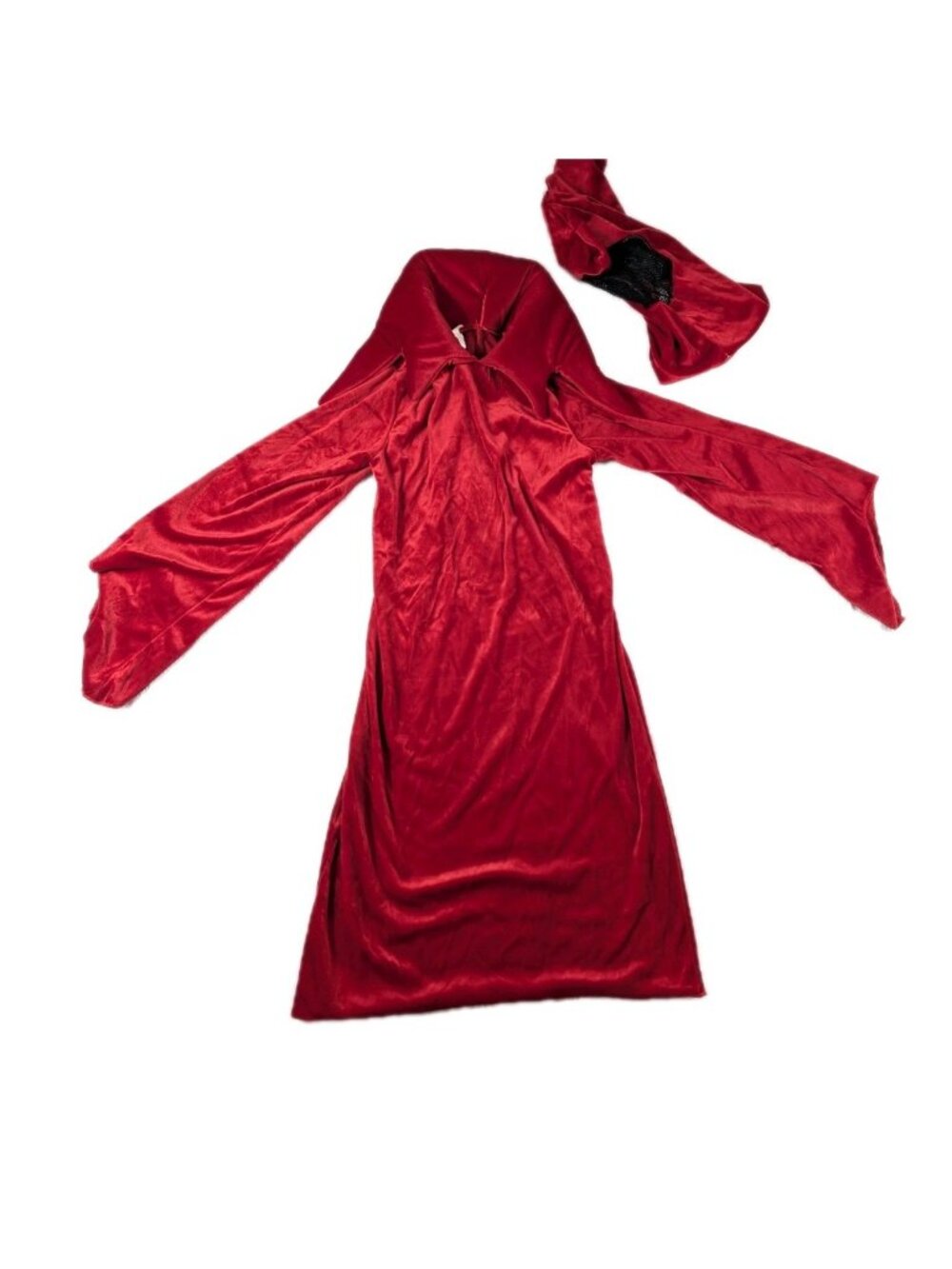 Disguise Halloween Costume Size 7-10 wizard Hooded covered Velvet Red